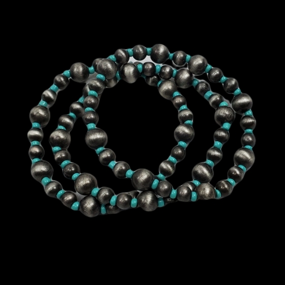 Three stacking faux navajo pearl & turquoise stretch bracelets southwest western - Picture 5 of 5